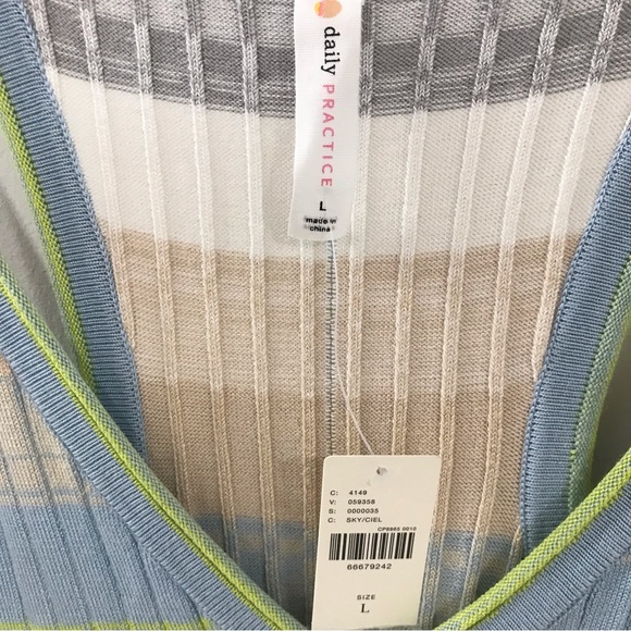 Anthropologie Green Daily Practice Striped Rib Knit Low Racerback Midi Dress - Picture 4 of 7